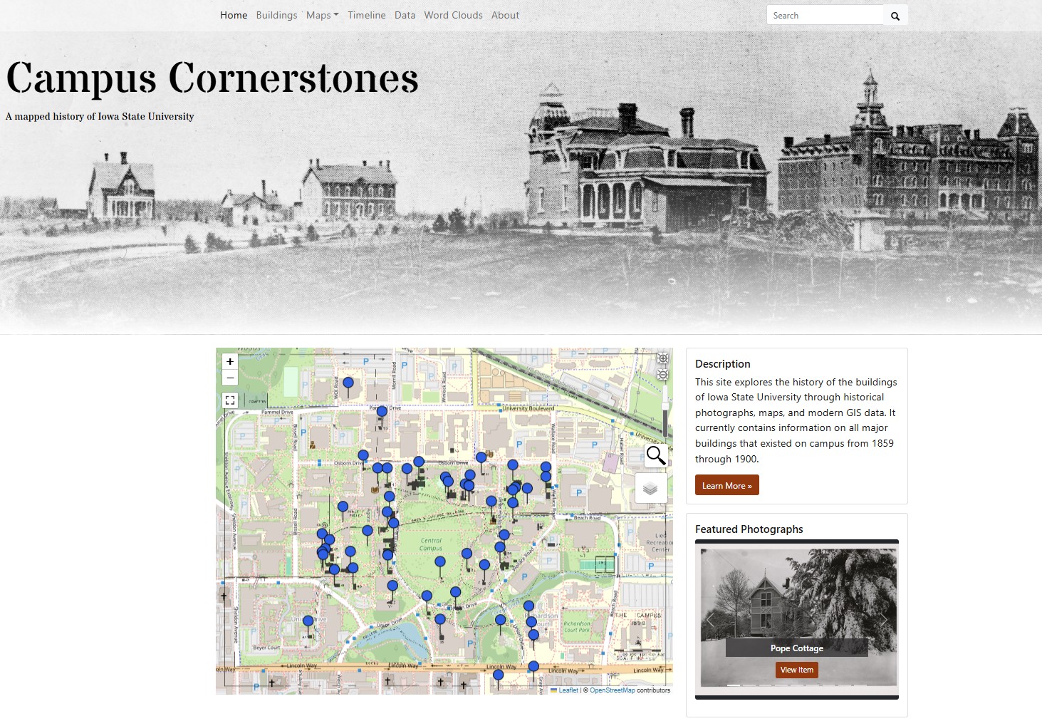 screen capture of home page of Campus Cornerstones project website