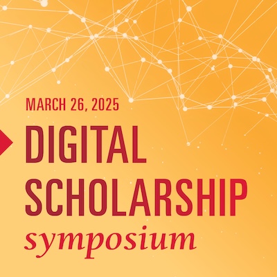 the words 'digital scholarship symposium' overlay a yellow background